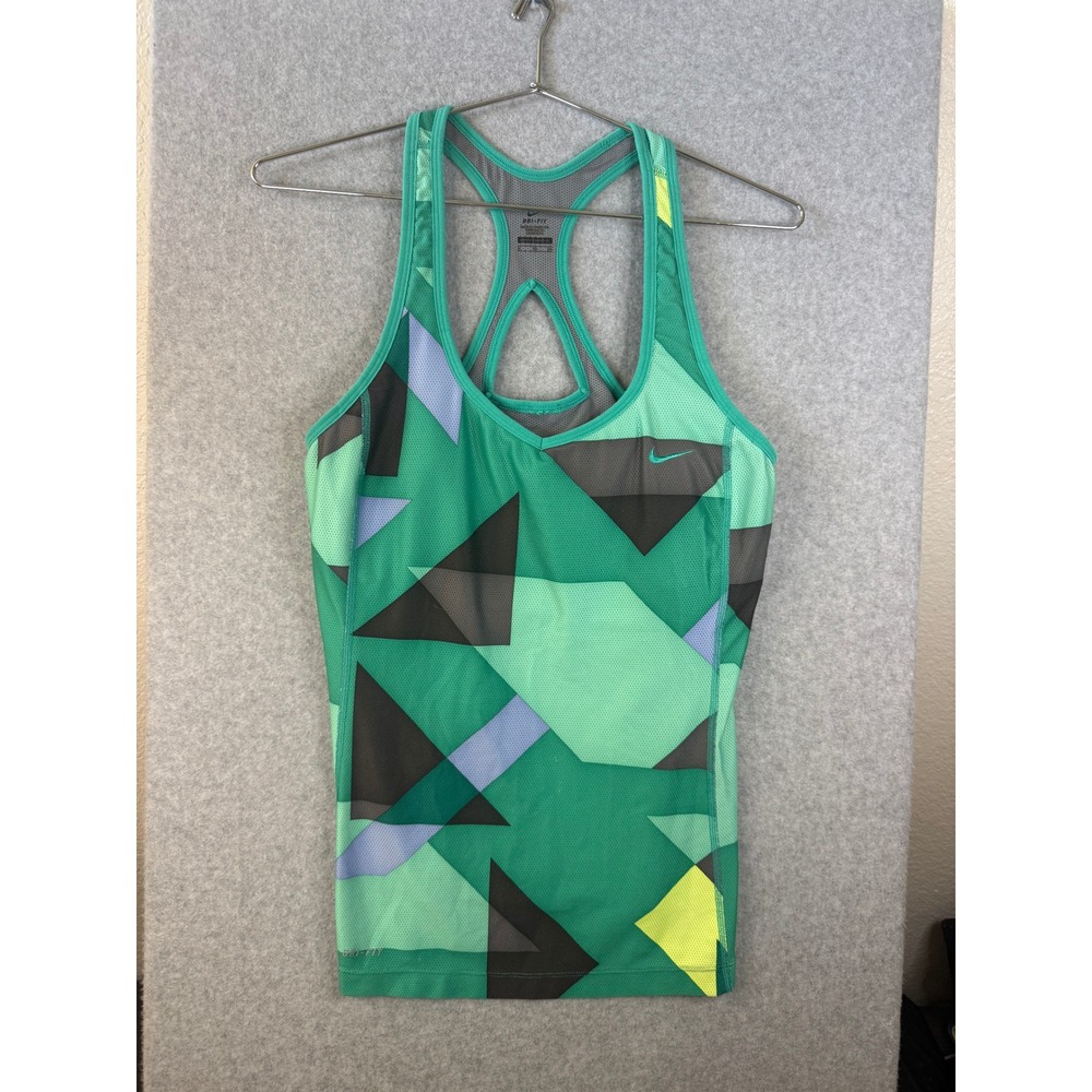 Nike Dri-FIT Womens XL Green Geometric Mesh Racerback Tank Top with Shelf Bra
